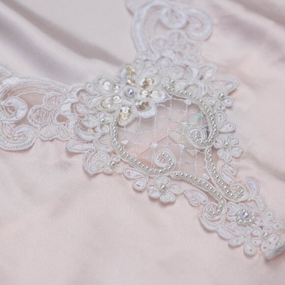 Vtg Dentelle USA Pink Satin Beaded Lace Chemise Slip Dress Nightgown Sz S Y2K - Picture 4 of 11